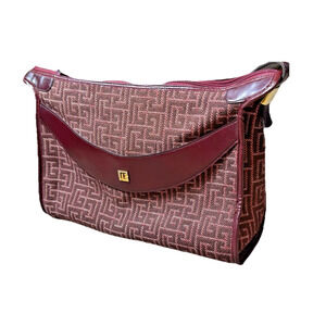 Pierre Balmain Authentic Vintage Bag Purse Monogram Print Burgundy Brown HTF